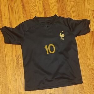 Kids Mbappe Blue Soccer Jersey with Gold Accents